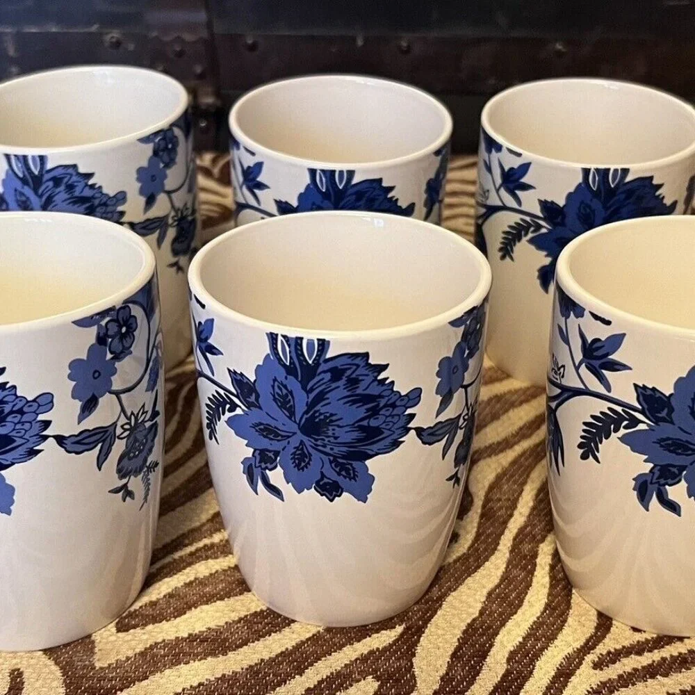 NEW Set of 6 Wild Flowers Blue & White Ceramic Coffee Tea Mug